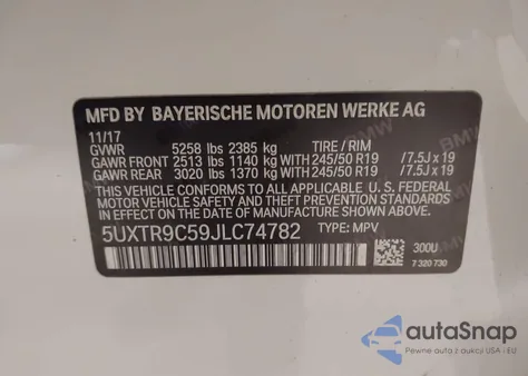 2018 BMW X3 xDrive30I from USA, damaged, VIN 5UXTR9C59JLC74782